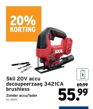 Aanbieding: Skil 20V accu decoupeerzaag 3421CA brushless
