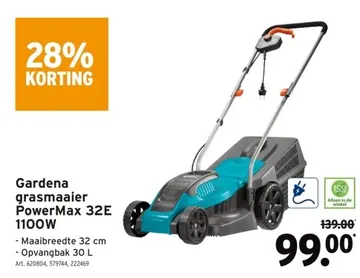 Aanbieding: Gardena grasmaaier PowerMax 32E 1100W