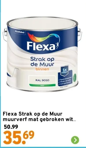 Aanbieding: Flexa Strak op de Muur muurverf mat gebroken wit