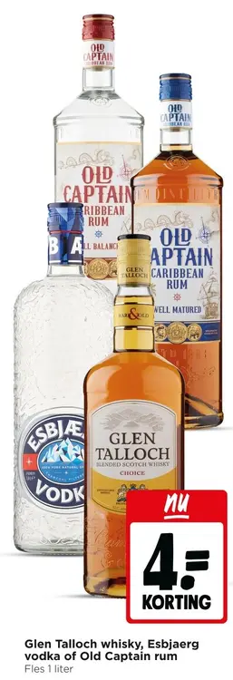 Aanbieding: Glen Talloch whisky, Esbjaerg vodka of Old Ca