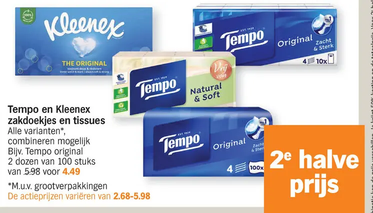 Aanbieding: Tempo en Kleenex zakdoekjes en tissues