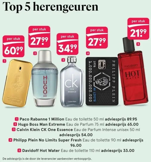 Aanbieding: Herengeuren van Paco Rabanne, Hugo Boss, Calvin Klein, Philipp Plein of Davidoff