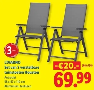 Aanbieding: Set van 2 verstelbare tuinstoelen Houston