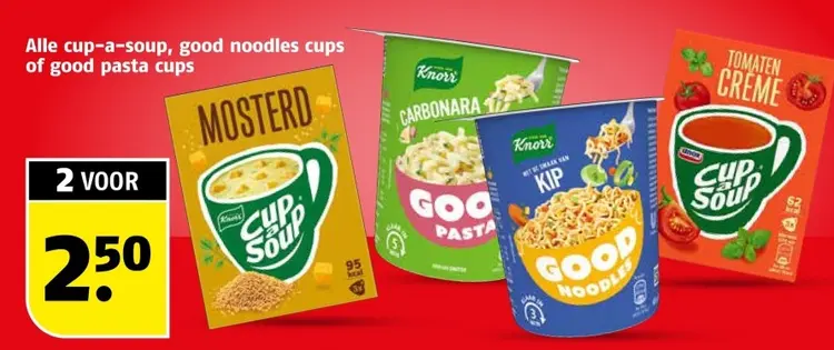 Aanbieding: Cup-a-soup, Good Noodles cups of good Pasta cup