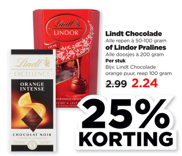 Aanbieding: Lindt Chocolade Alle repen of Lindor Pralines