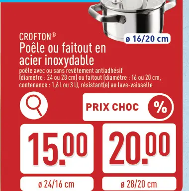 Offre: Poêle ou faitout en acier inoxydable