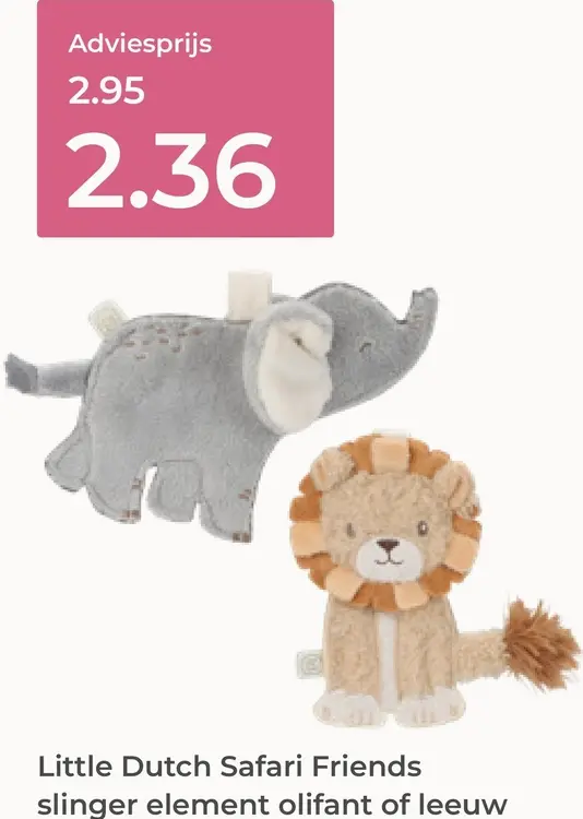 Aanbieding: Safari Friends slinger element olifant of leeuw