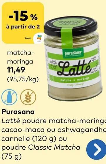 Offre: Latté poudre matcha-moringa, cacao-maca ou ashwagandha-cannelle ou poudre Classic Matcha