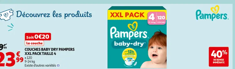 Aanbieding: Couches baby dry Pampers xxl pack taille 4