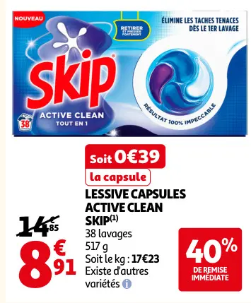 Offre: Lessive capsules active clean