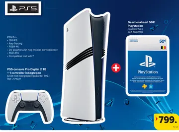 Aanbieding: PS5-console Pro Digital 2 TB + 1 controller inbegrepen, geschenkkaart 50c Playstation