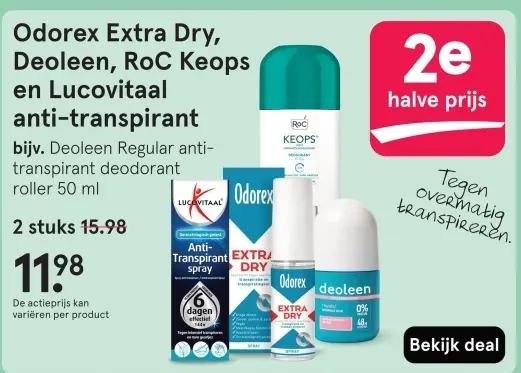 Aanbieding: Odorex Extra Dry, Deoleen, RoC Keops en Lucovitaal anti-transpirant