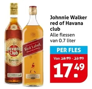 Aanbieding: Johnnie Walker red of Havana club