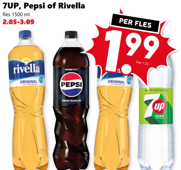 Aanbieding: 7UP, Pepsi of Rivella