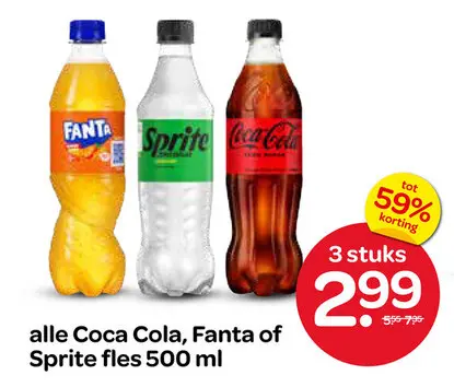Aanbieding: Coca Cola, Fanta of Sprite fles