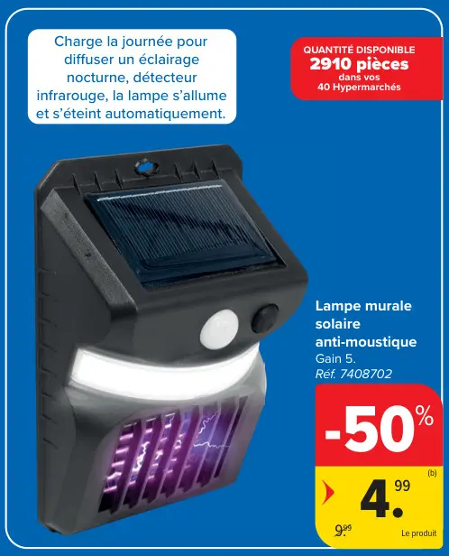 Offre: Lampe murale solaire anti-moustique