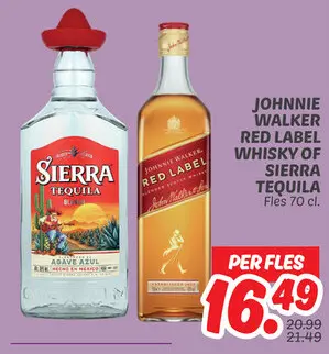Johnnie walker red label whisky of Sierra tequila