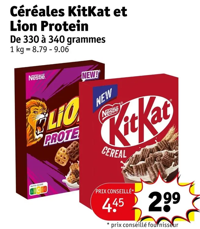 Offre: Céréales KitKat et Lion Protein