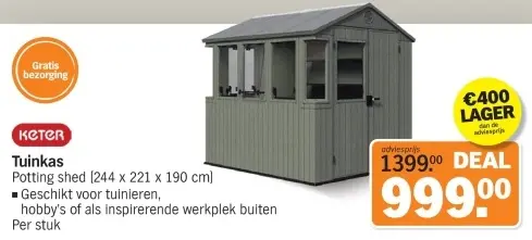 Aanbieding: Tuinkas Potting shed 244 x 221 x 190 cm