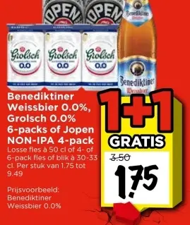 Aanbieding: Benedikter Weissbier 0.0%, Grolsch 0.0%, Grolsch 0.0% of Jopen Non-Ipa