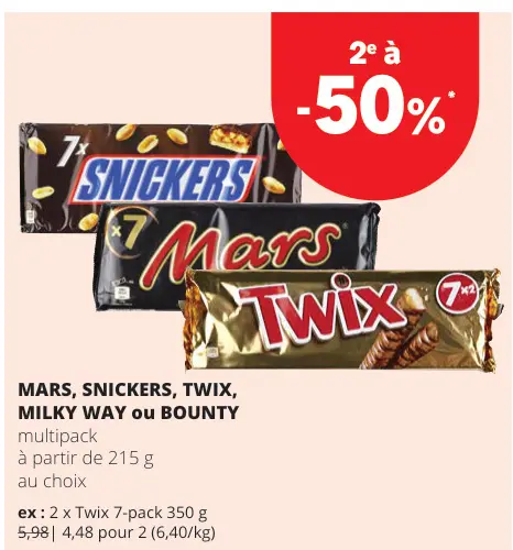 Offre: MARS, SNICKERS, TWIX, MILKY WAY ou BOUNTY