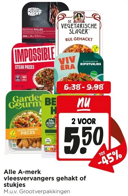 Aanbieding: Alle A-merk vleesvervangers gehakt of stukjes