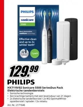 Promotie: HX7119/02 Sonicare 5500 Series Duo Pack Elektrische tandenborstels