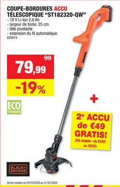 Offre: Black+Decker ST182320-QW coupe-bordures sans fil 18V Li-Ion 25cm