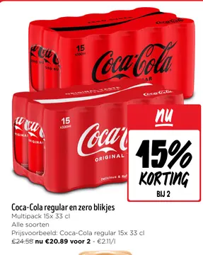 Aanbieding: Coca-Cola regular en zero blikjes