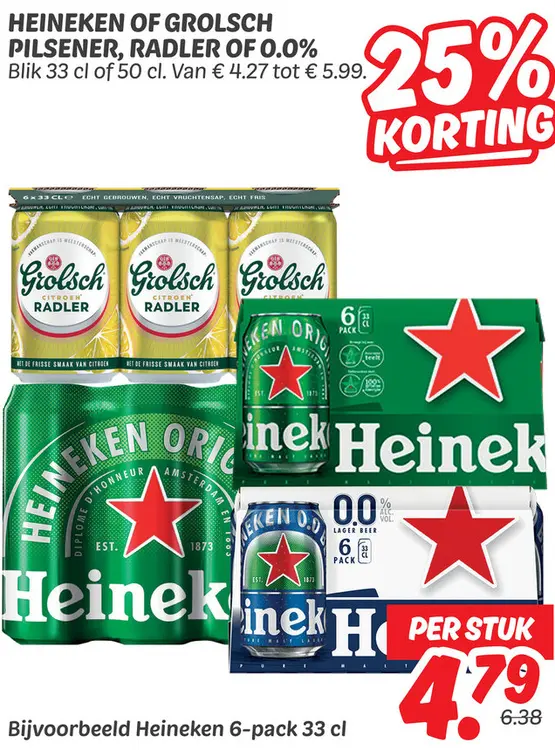 Aanbieding: Heineken, Grolsch of Radler of 0.0%