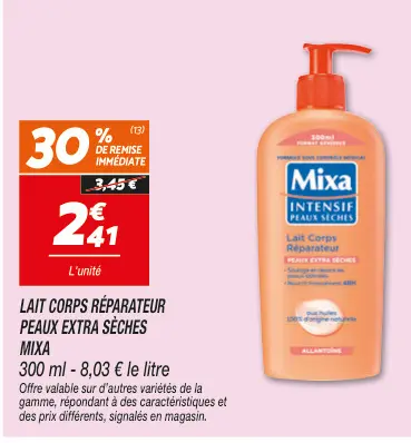 Offre: Lait corps réparateur peaux extra sèches