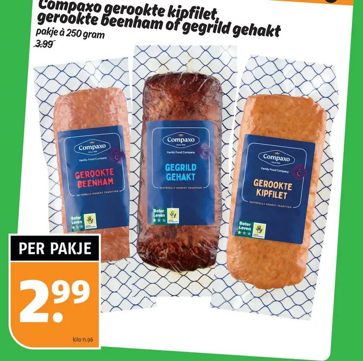 Aanbieding: gerookte kipfilet, gerookte beenham of gegril