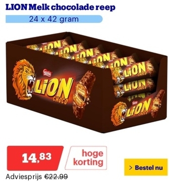 Aanbieding: LION Melk chocolade reep - 24 x 42 gram
