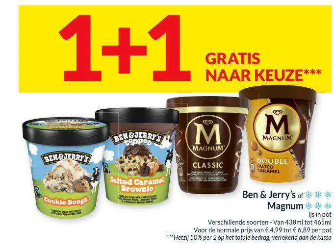 Promotie: Ben & Jerry's or Magnum Ice Cream