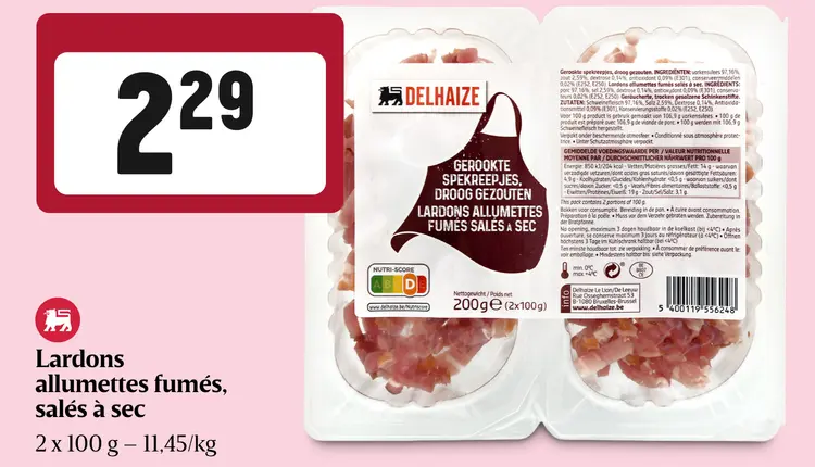 Offre: Lardons allumettes fumés, salés à sec