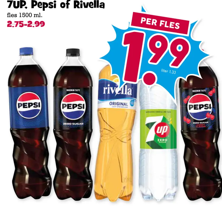 Aanbieding: 7UP, Pepsi of Rivella
