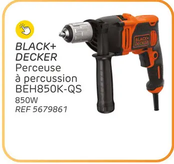 Offre: Perceuse-visseuse à percussion black+decker beh850k-qs - 850w