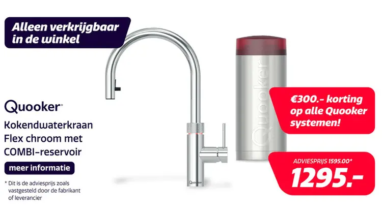 Aanbieding: Kokendwaterkraan Flex chroom met COMBI-reservoir