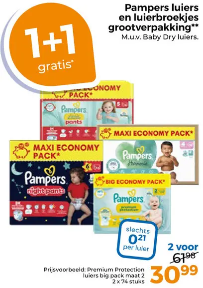 Aanbieding: Pampers luiers en luierbroekjes grootverpakking
