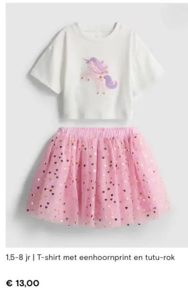 Promotie: T-shirt met eenhoornprint en tutu-rok