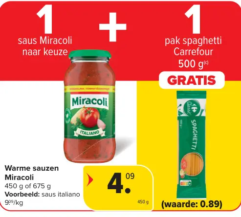 Promotie: Miracoli sauce + Carrefour spaghetti