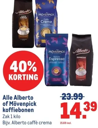 Aanbieding: Alberto of Mövenpick koffiebonen