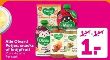 Aanbieding: Alle Olvarit Potjes, snacks of knijpfruit