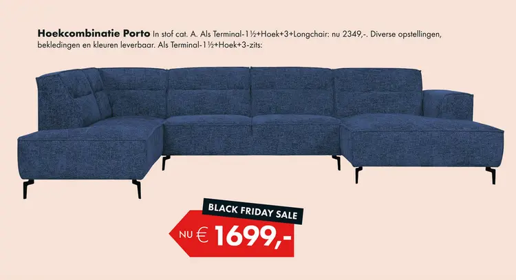 Aanbieding: Porto hoekbank blauw