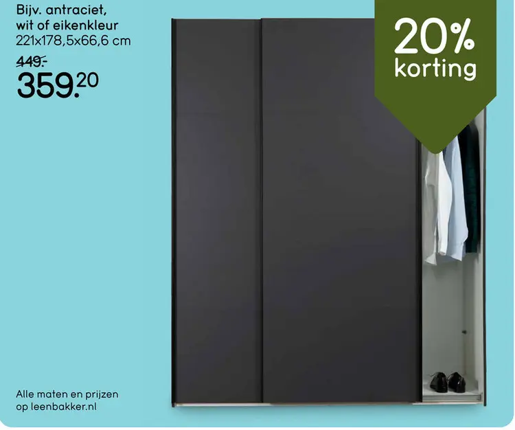Aanbieding: Schuifdeurkast Bergamo - antraciet - 221x178,5x66,6 cm
