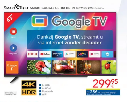 Promotie: SMART GOOGLE ULTRA HD TV 43"/109 cm LE-43VA1A