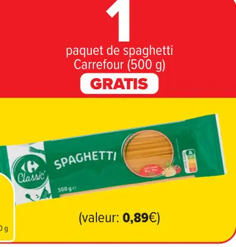 Offre: paquet de spaghetti Carrefour