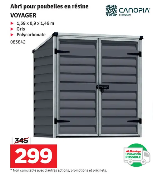 Offre: Abri pour poubelles en résine VOYAGER