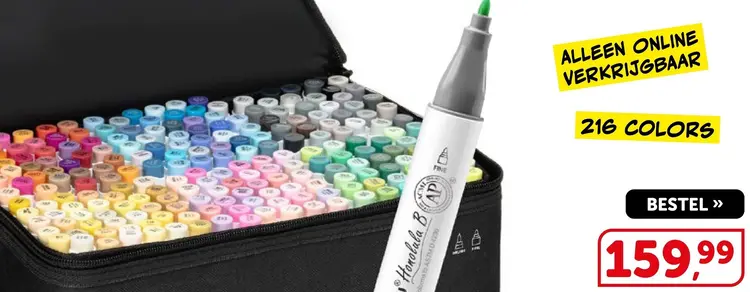 Aanbieding: 216 kleuren markers