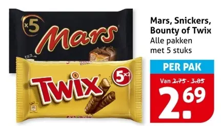 Aanbieding: Mars, Snickers, Bounty of Twix